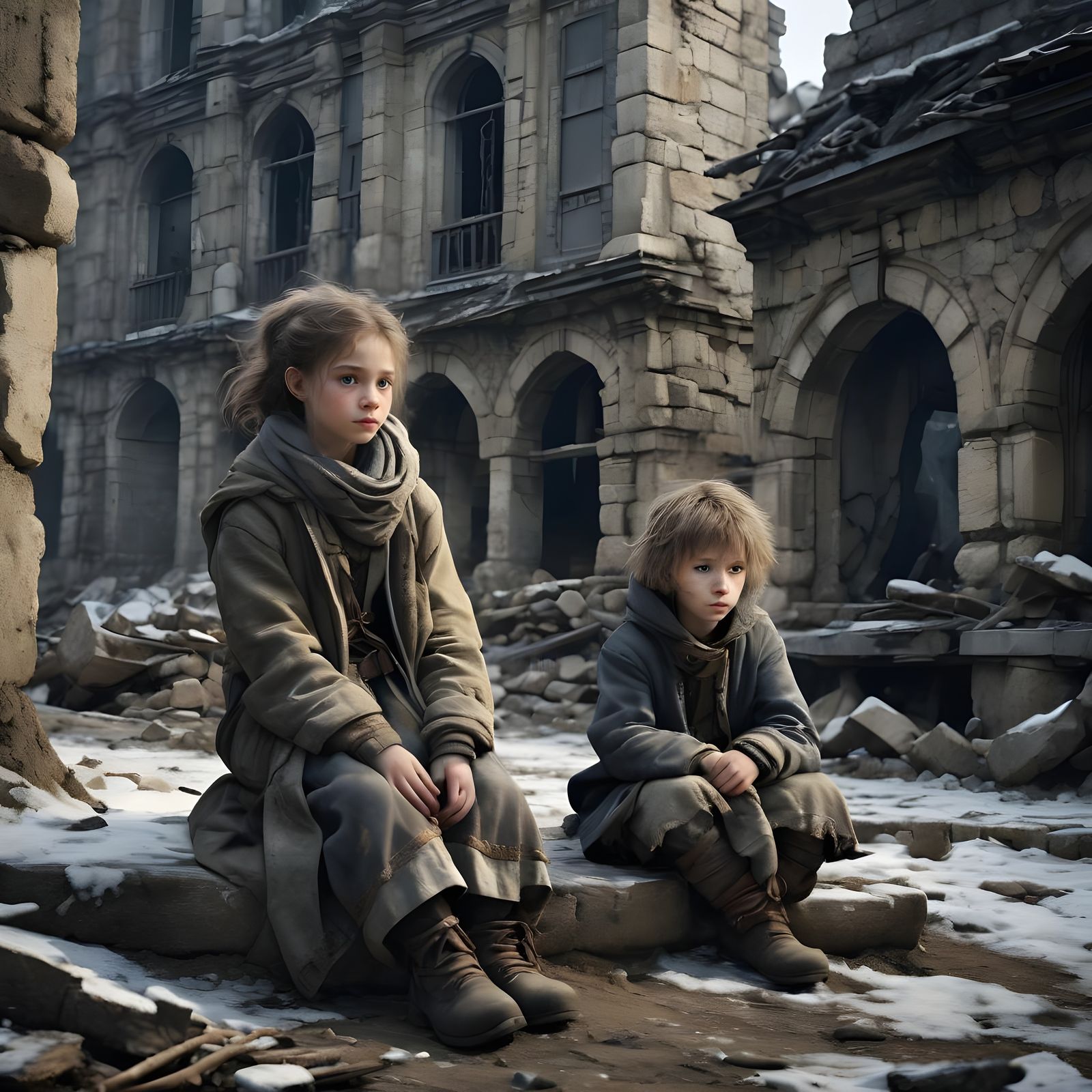 Melancholy Post-Apocalyptic Parisian Waif in Ruins
