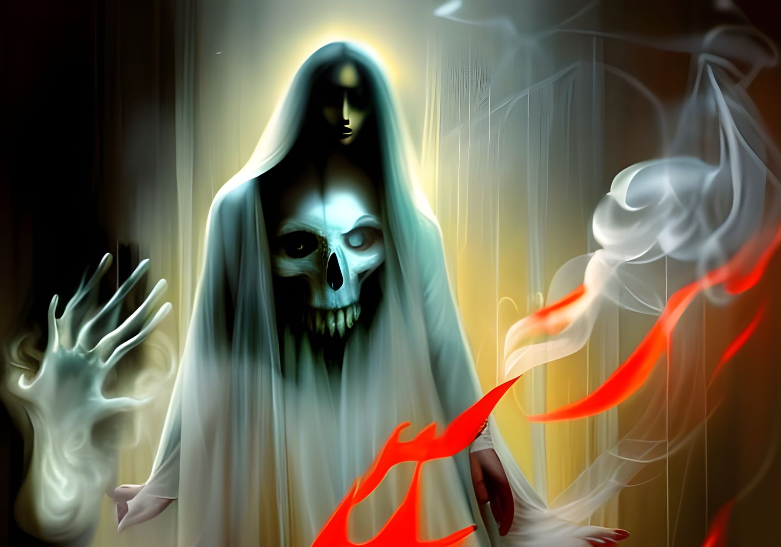 Terrifying Female Ghost Engulfed in Flames: Photorealistic A...