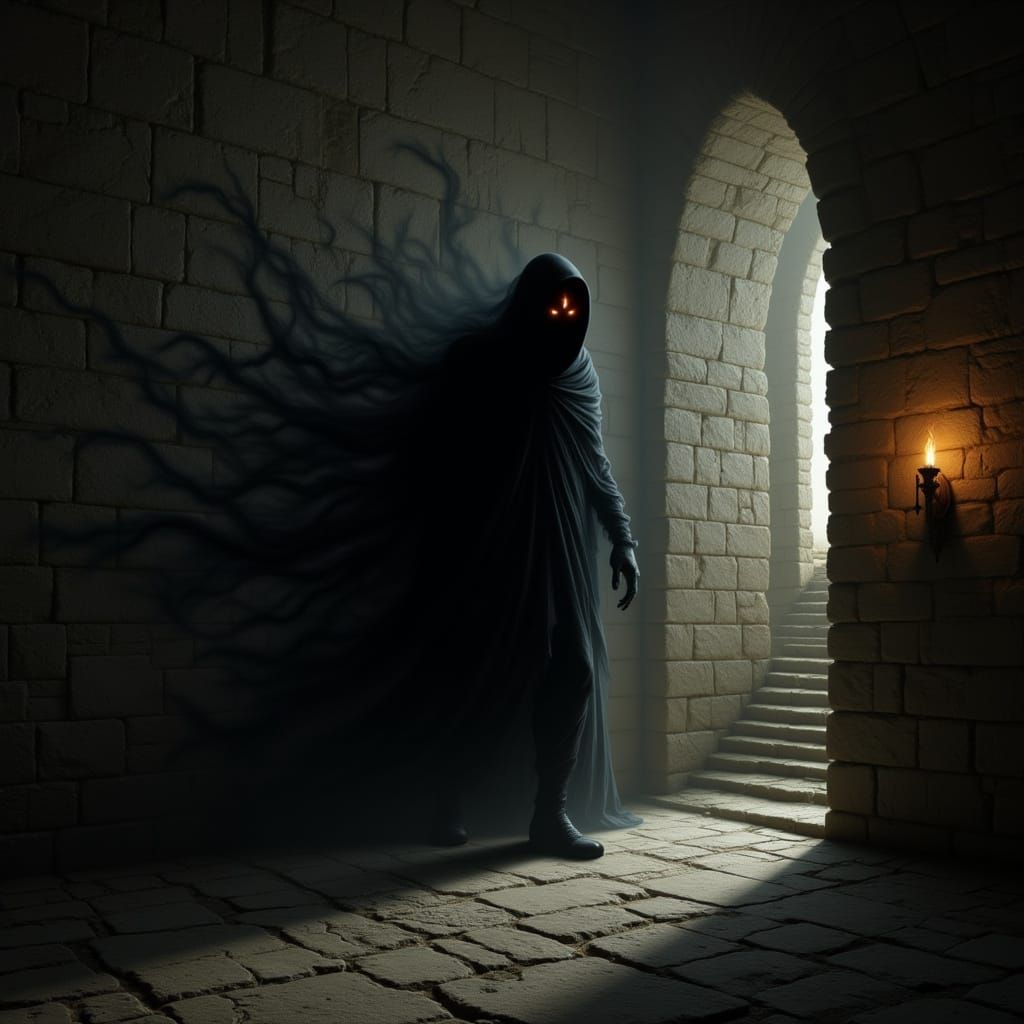 Shadow Walker Emerges from Darkness in Dark Fantasy Scene