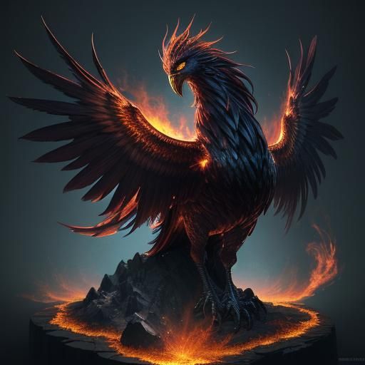 Majestic Phoenixes in Tender Embrace: 3D Anime Art