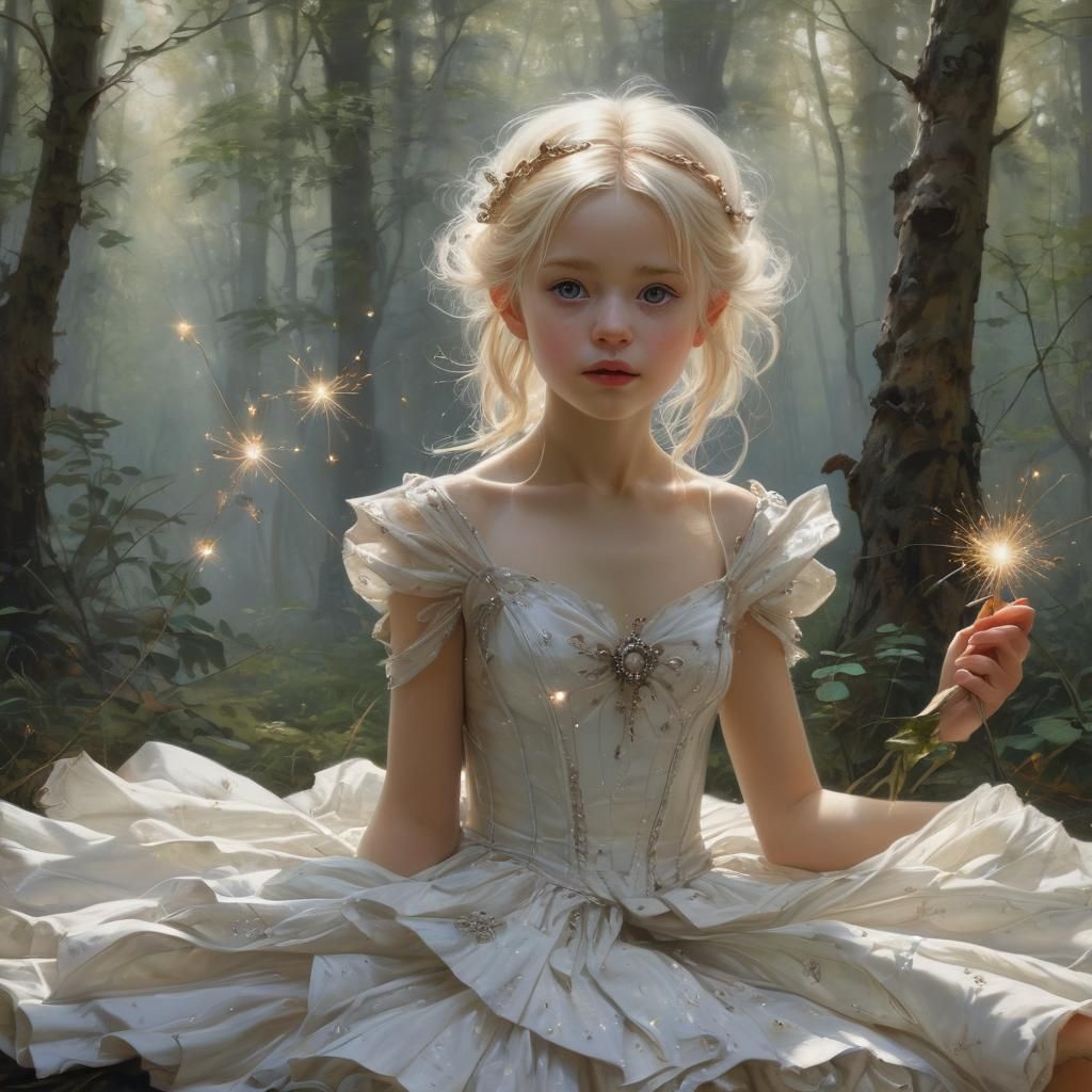 Fairy Child with Sparkler in Dreamy Forest