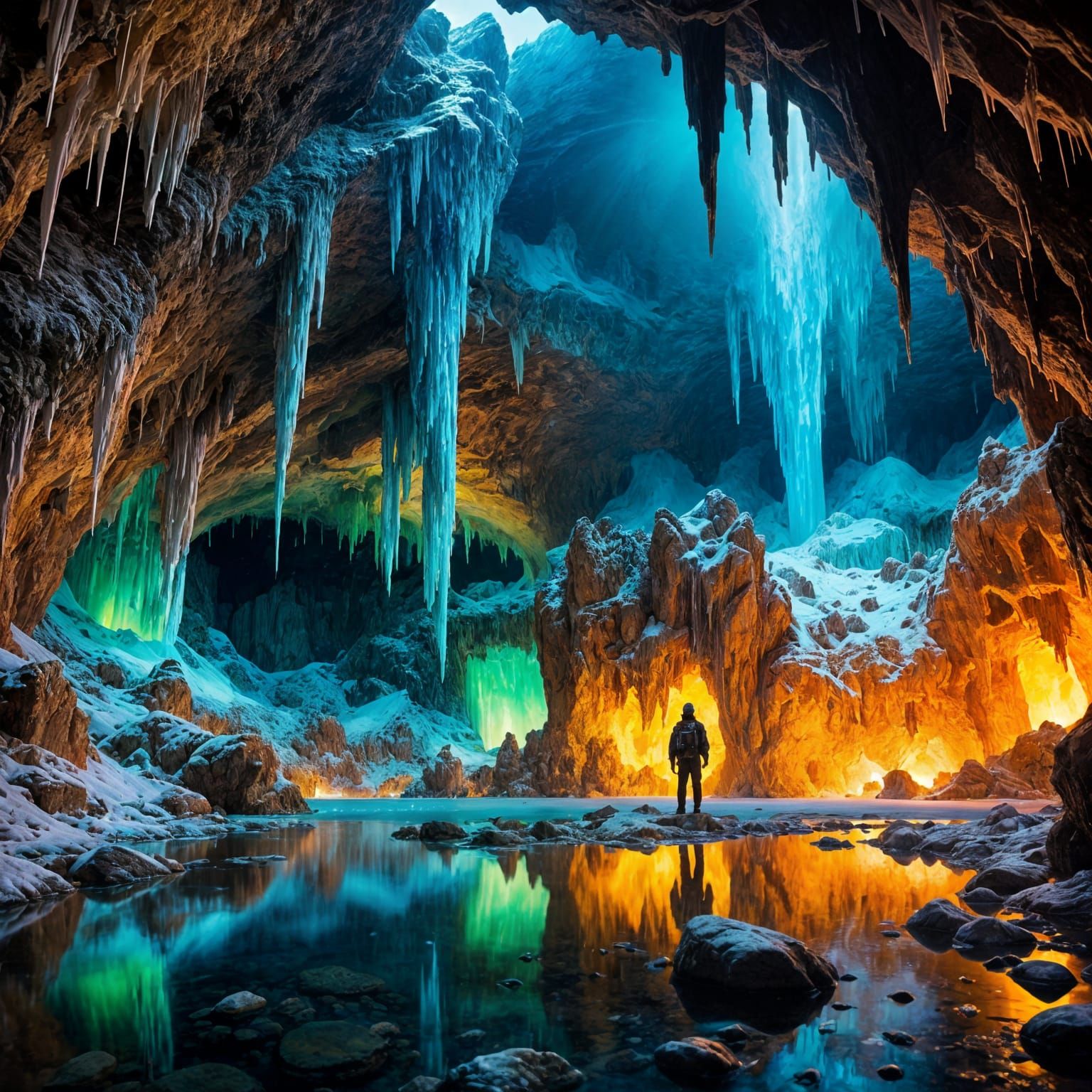 Ethereal Cave Illuminated by Aurora