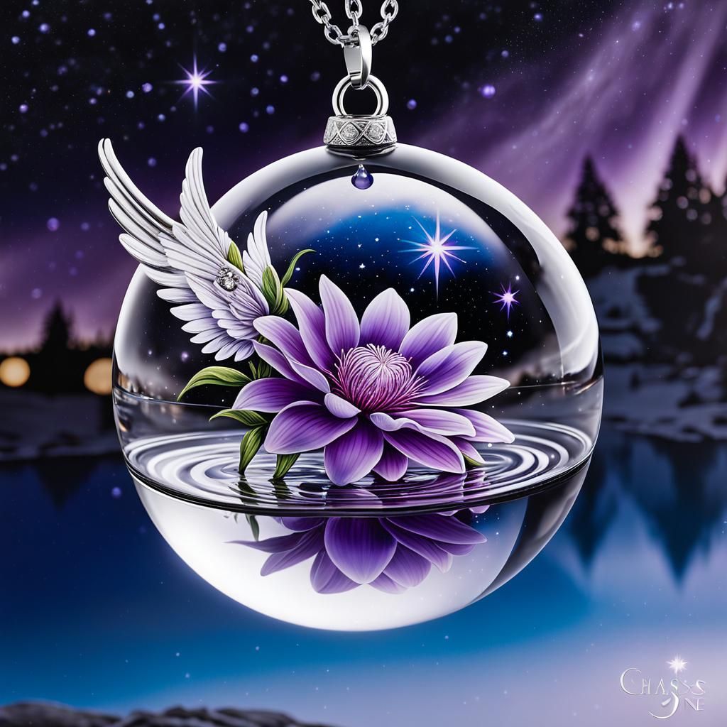 Purple Teardrop Flower in Glass Orb, Airbrush Art