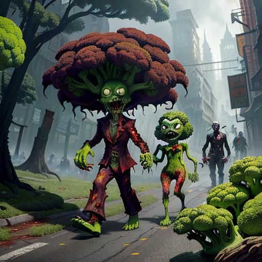 Zombie Broccoli Horde in Claymation Style
