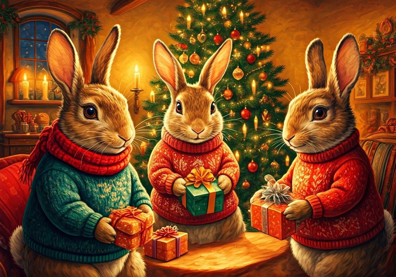 Cozy Whimsical Christmas Family Gathering in Festive Sweater...