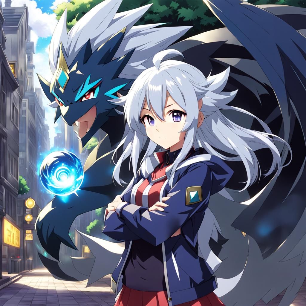Anime Style Pokemon Trainer with Silver Hair