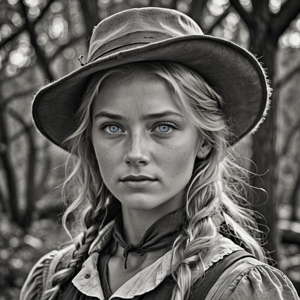 Pioneer Woman in Black and White Photograph