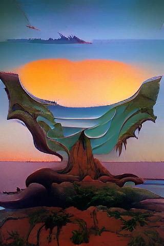 Psychedelic Sunset Bay in Art Nouveau Style