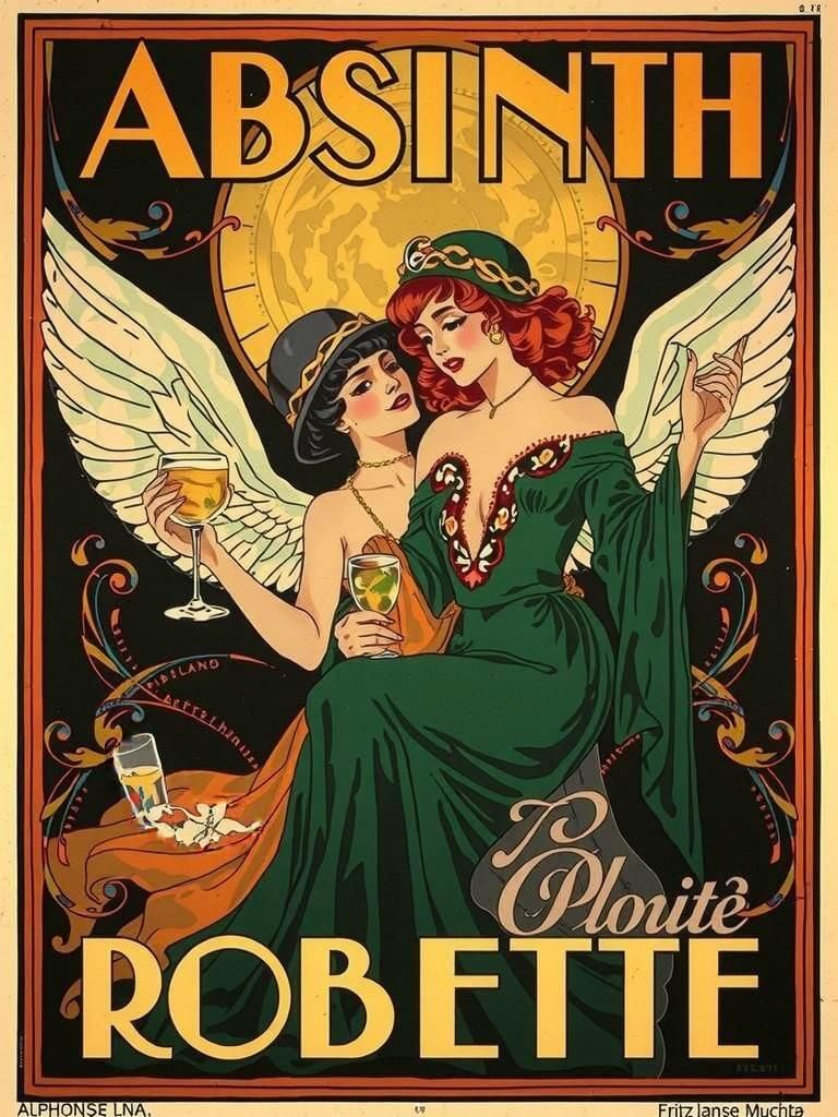 Art Deco Absinth Robette Poster in Mucha Style