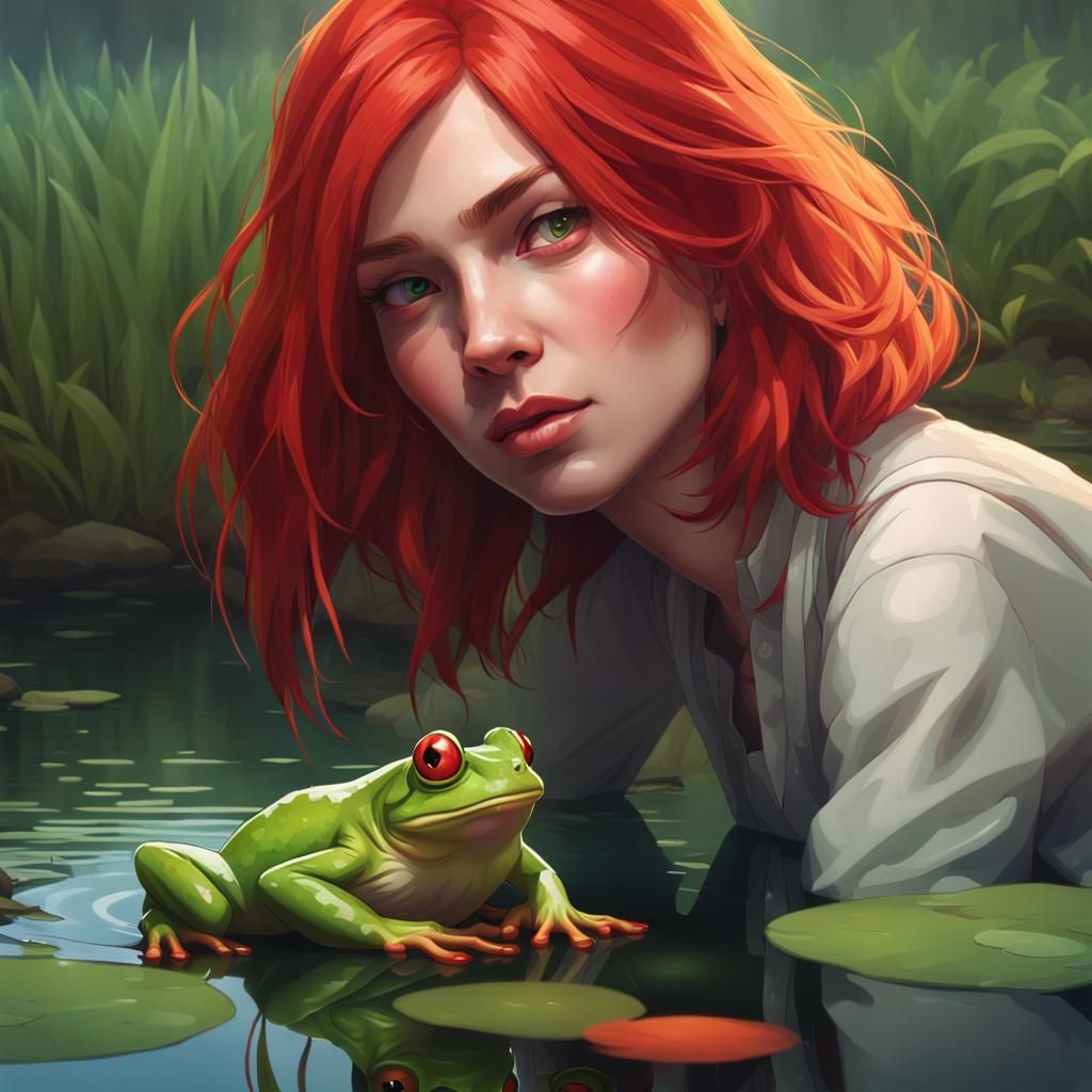 Girl with Frog Portrait in Art Nouveau Style