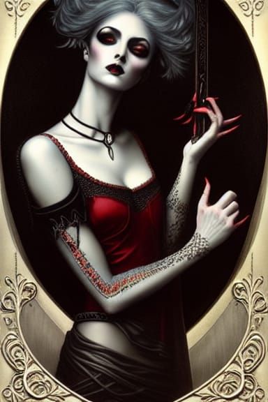 Gothic Vampire Woman Portrait in Mixed Media