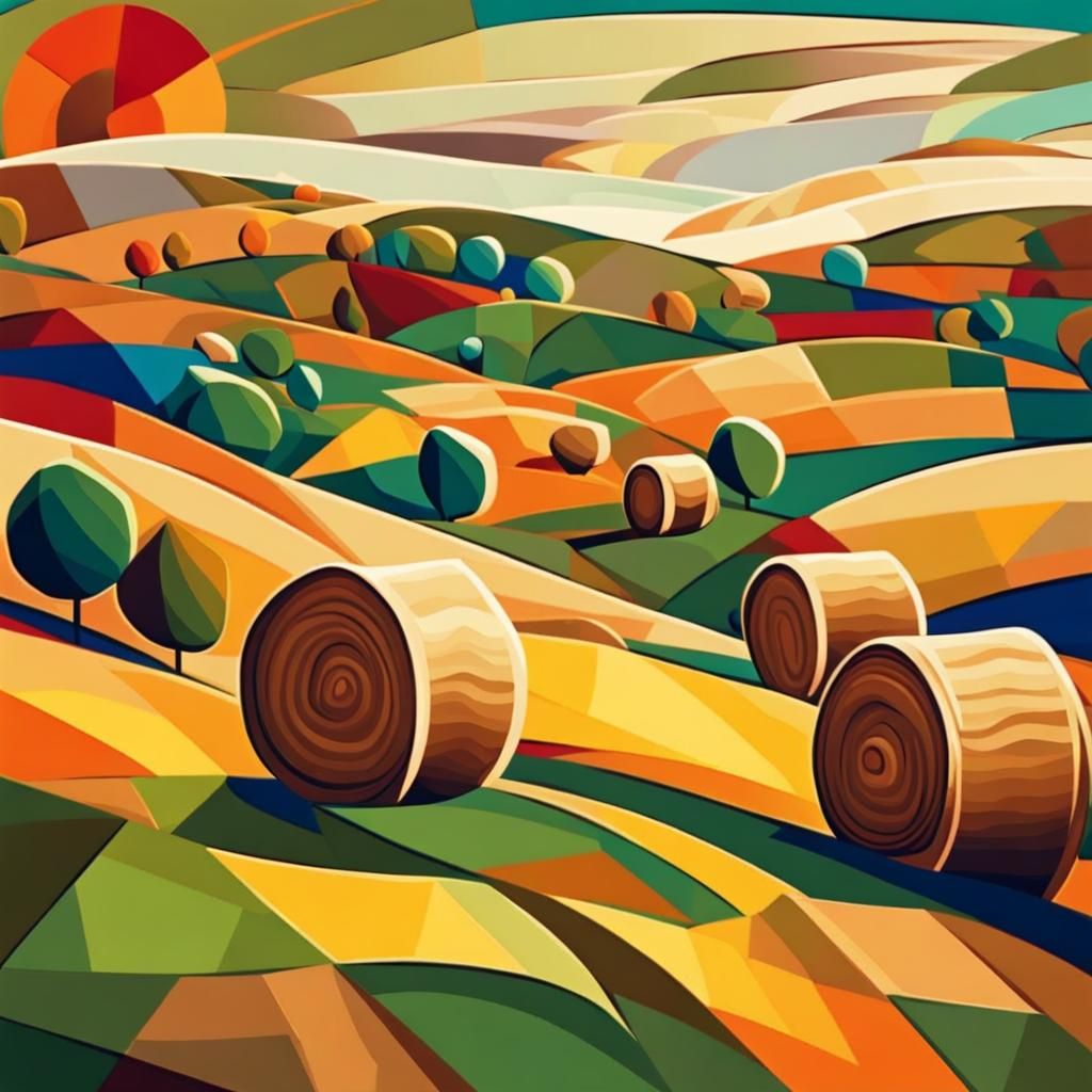 Autumn Hay Bales in Cubist Art Deco Style
