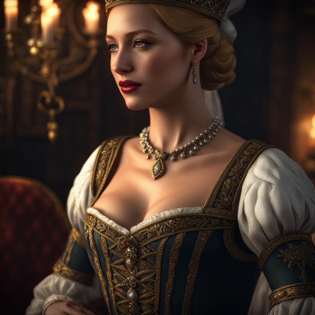 Medieval Queen's Maid: Photorealistic Boudoir Scene
