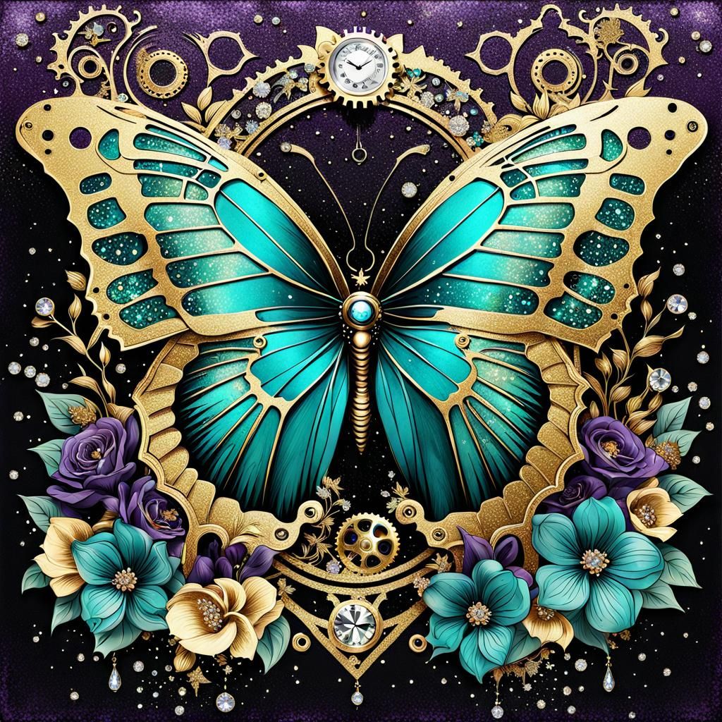 Steampunk Butterfly with Glittering Diamond Accents
