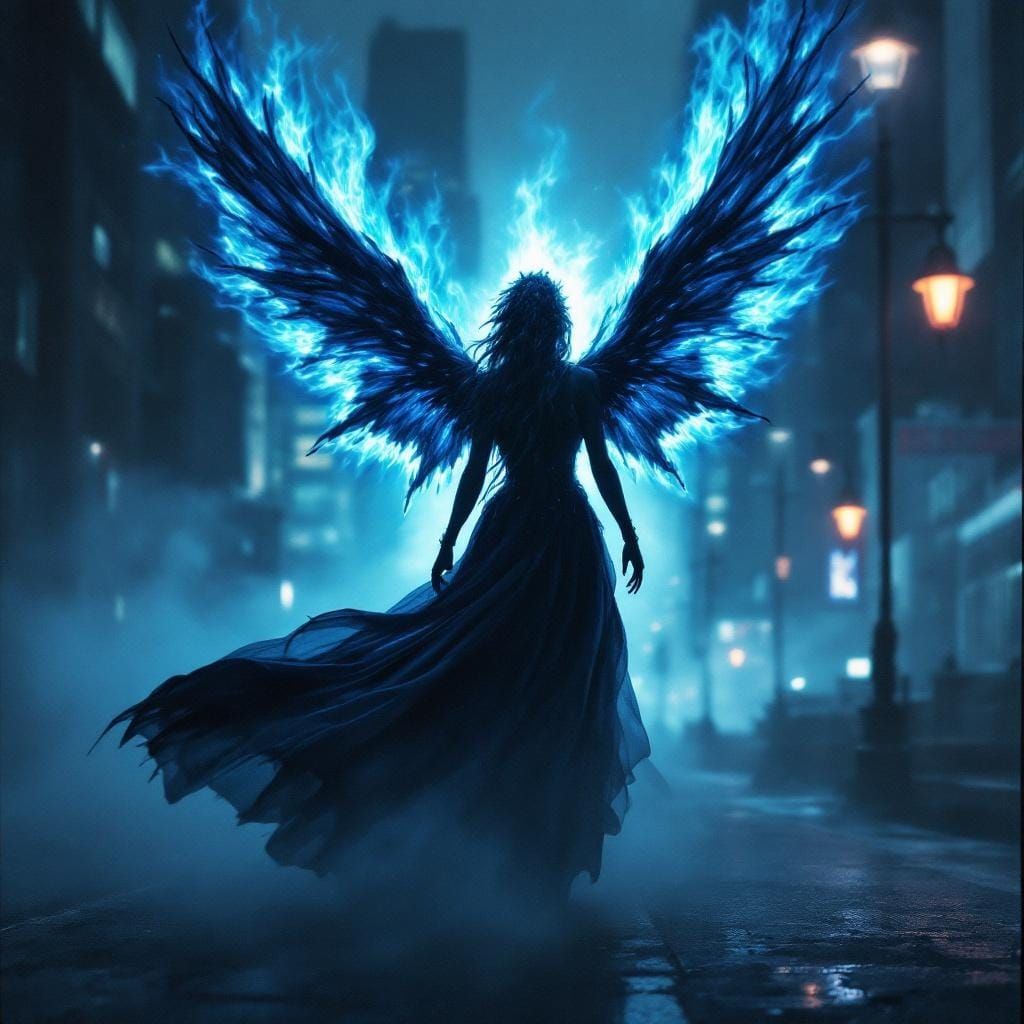 Godzilla Fairy in Misty Cyberpunk Cityscape