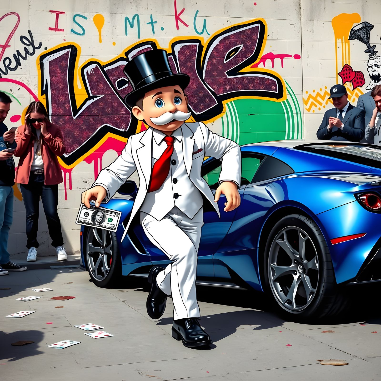 Graffiti-Style Portrait of a Rapper in a White Suit