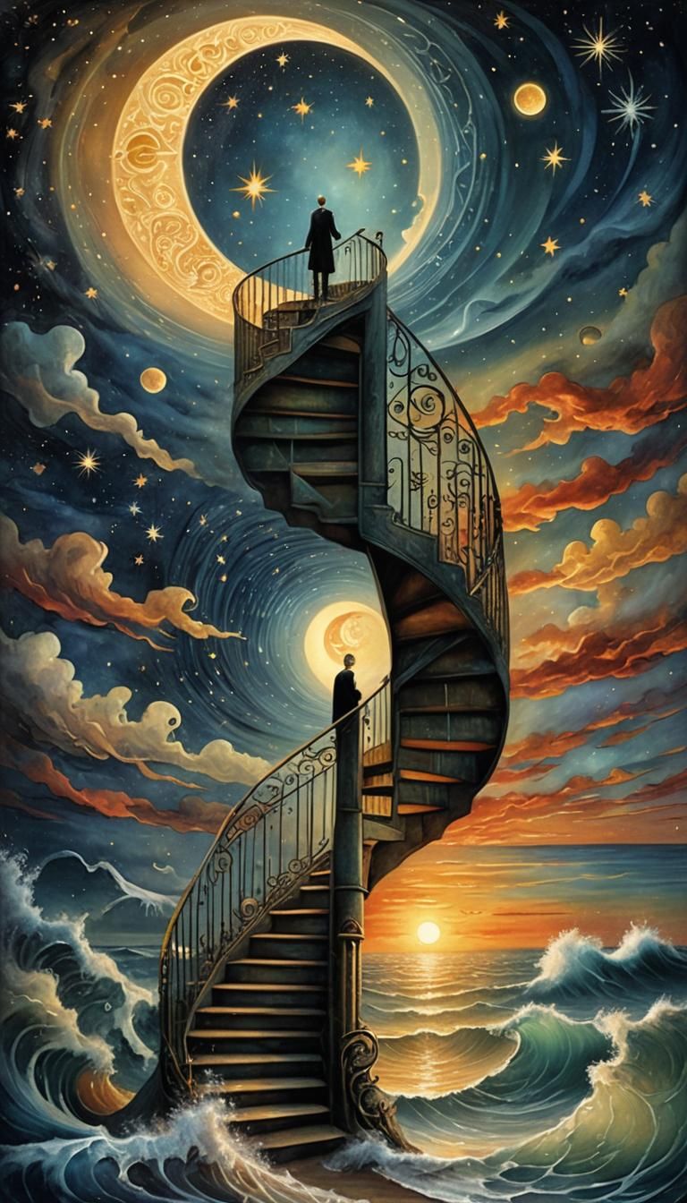 Surreal Staircase to Sun and Moon