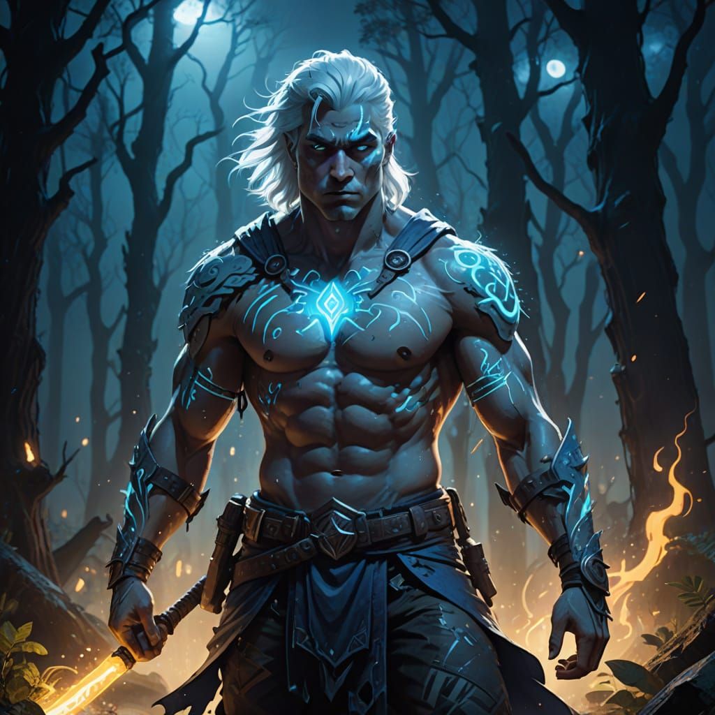 Ethereal Warrior Spirit in Neon-Lit Urban Fantasy