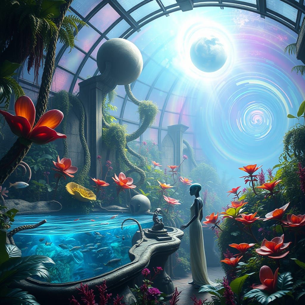 Ancient Glasshouse Aquarium Teeming with Alien Life