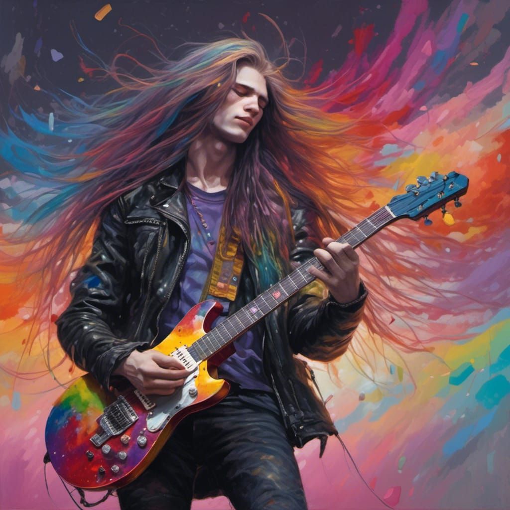 Rainbow Haired Guitarist in Hyperreal Detail