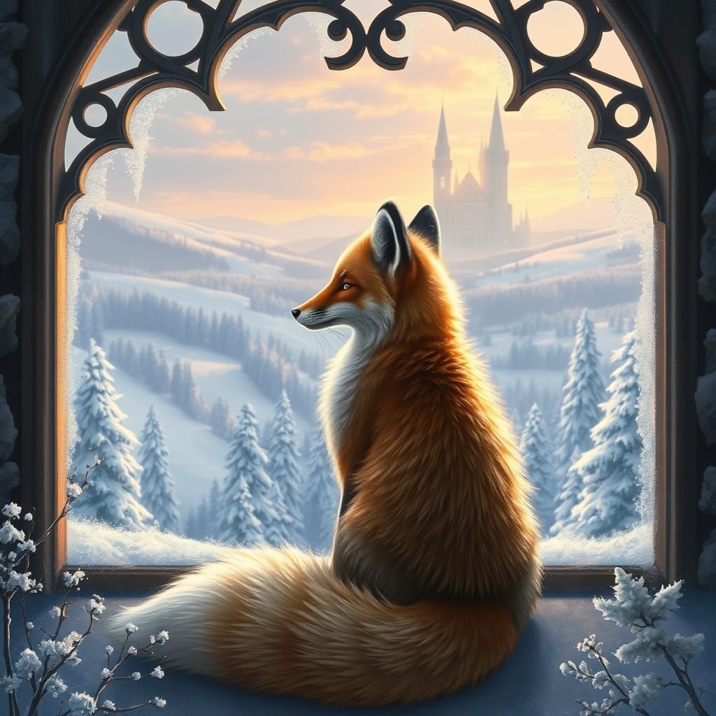 Fantasy Nine-Tailed Fox Castle in Winter Wonderland