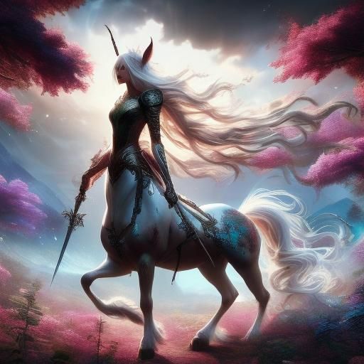 Realistic White Haired Female Centaur in Detailed Painting