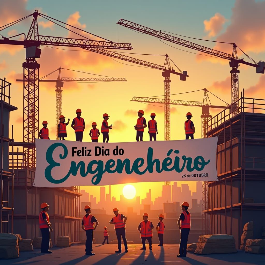 Construction Site at Sunset: Engineer's Day Celebration