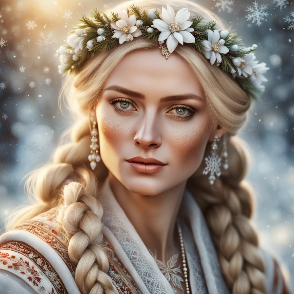 Russian Blonde Beauty in Slavic Clothing, Digital Portrait