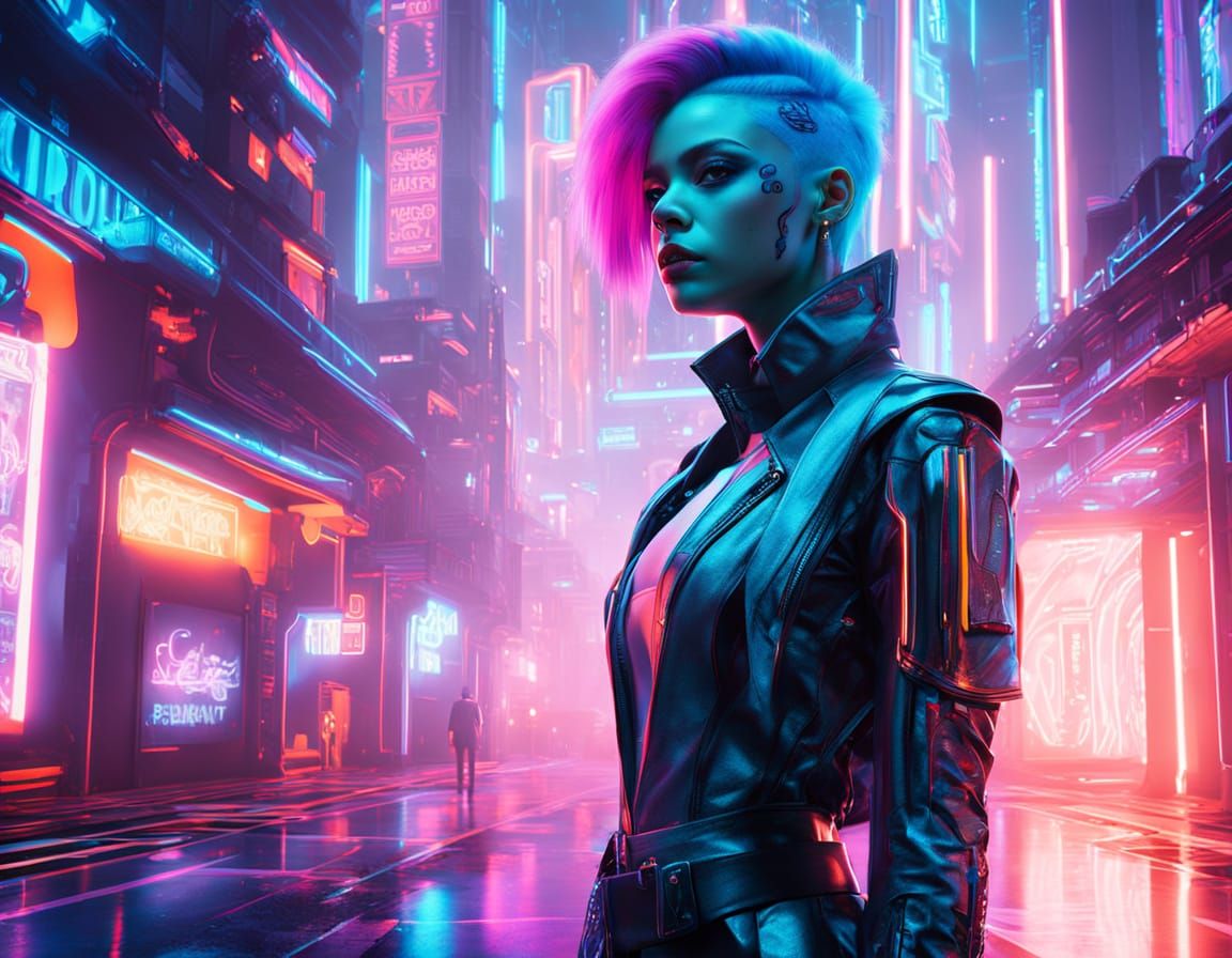 Cyberpunk Goddess in Neon Metropolis