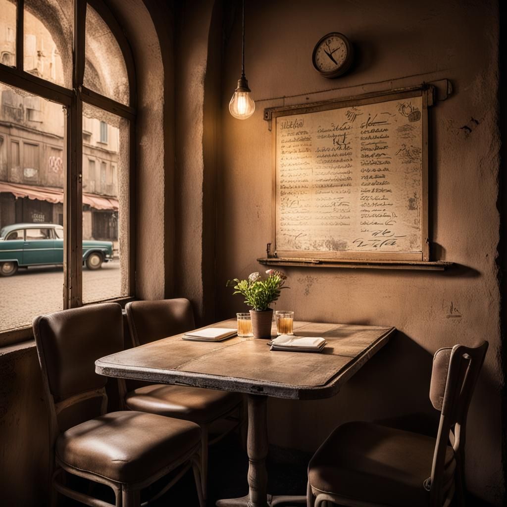A photo of an old restaurant table