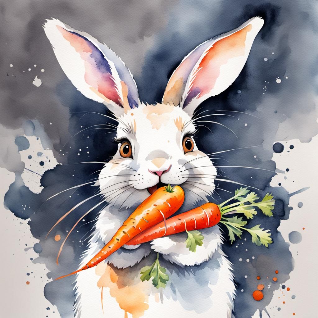 Watercolor Rabbit with Carrot Illustration