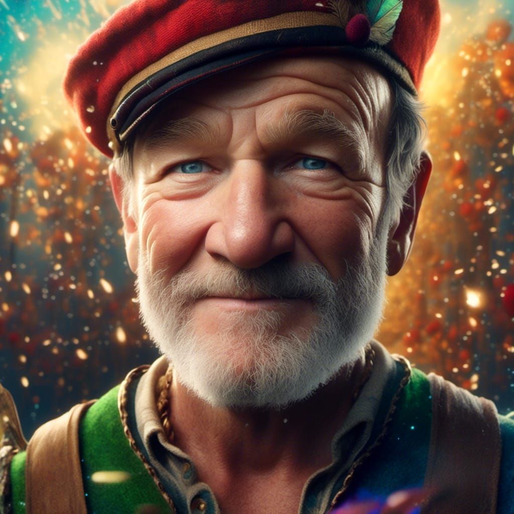 Robin Williams as Peter Pan: Hyperrealistic Splash Art