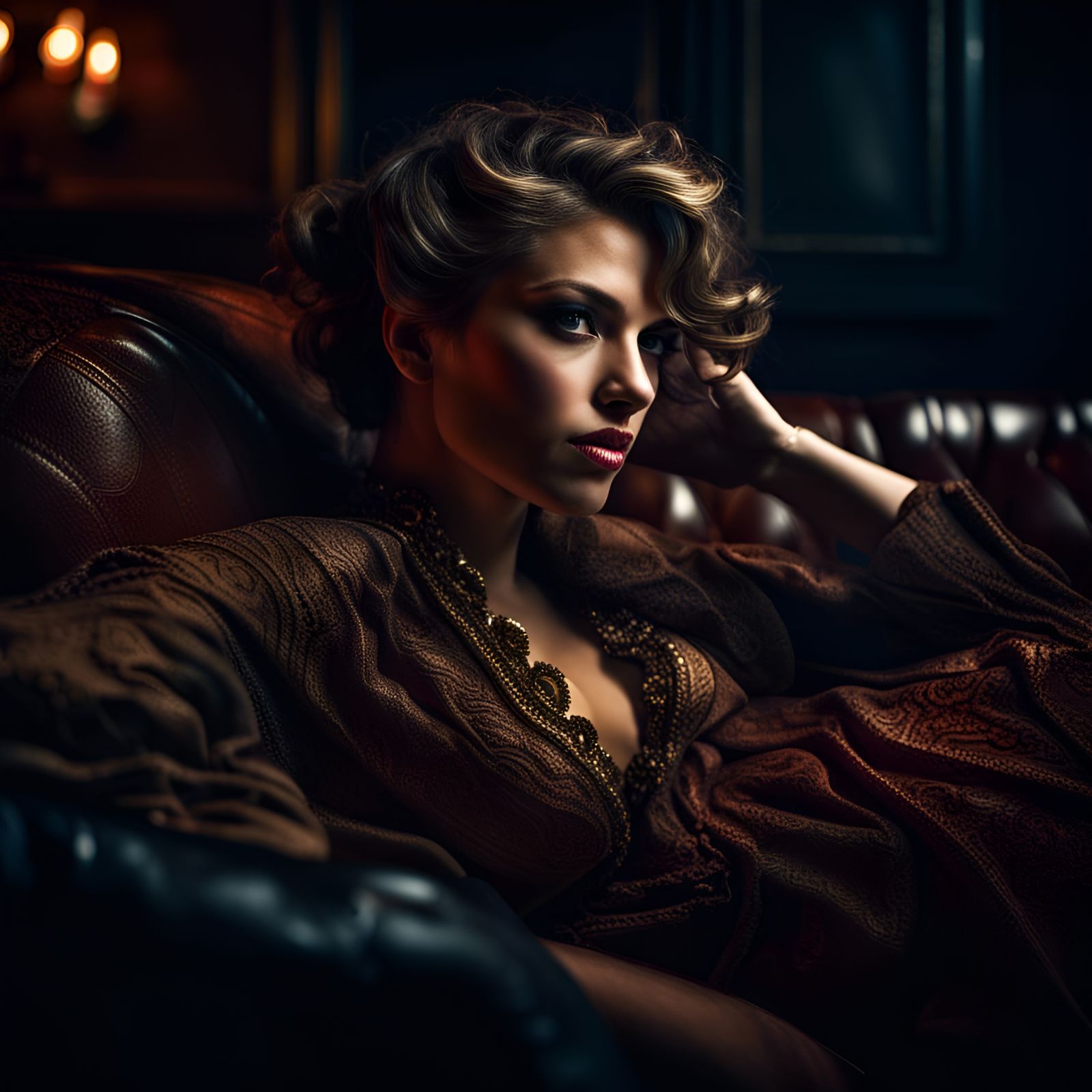 Mysterious Femme Fatale in Hyperrealistic Style