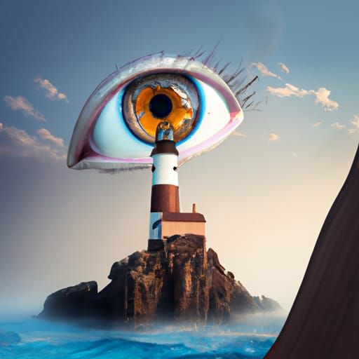 Surreal Lighthouse Eye in Japanese Art Style