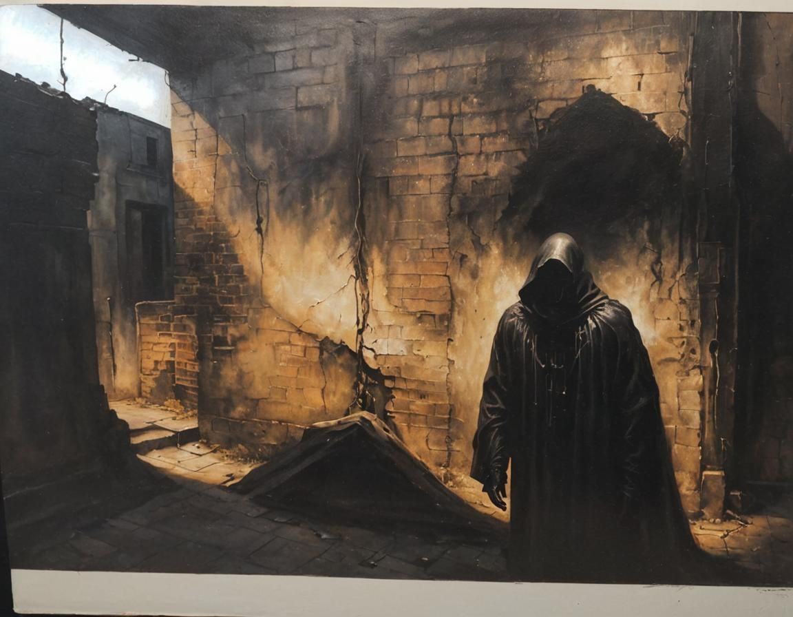 Mysterious Figure in Dimly Lit Alleyway