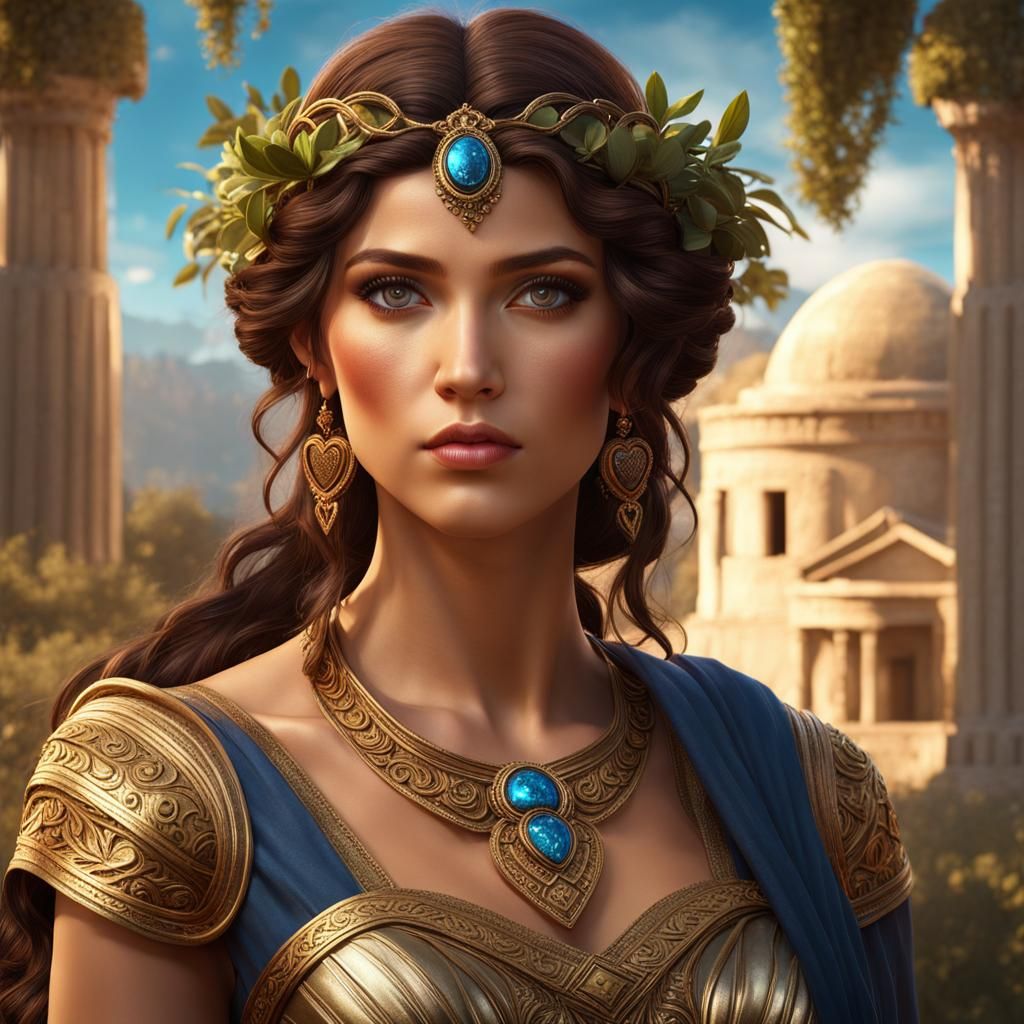Greek Goddess Portrait in Detailed Fantasy Art Style