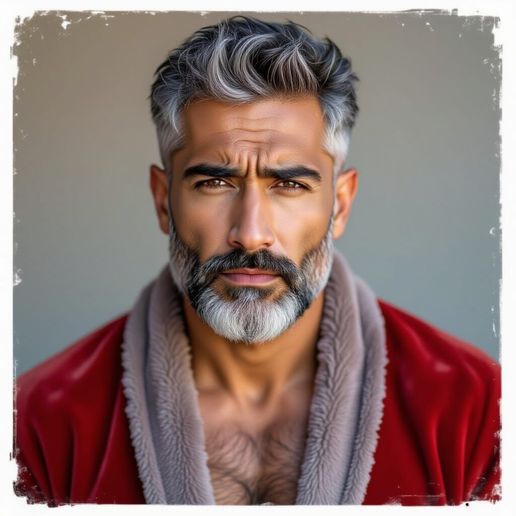 Impressionist Portrait Painting of a Hairy Man in Velvet Rob...