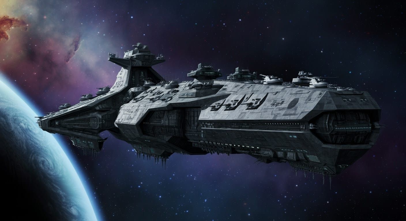 Gargantuan Spacecraft Cuts Through Starry Expanse