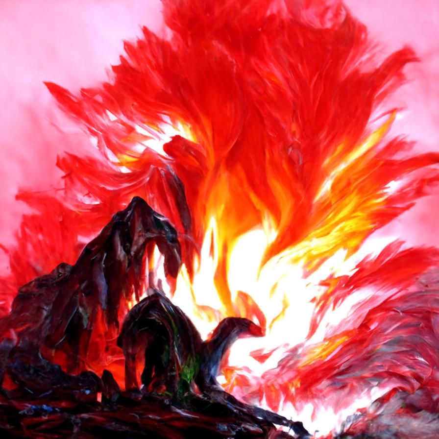 Fiery Dragon in Volcano: Oil Painting