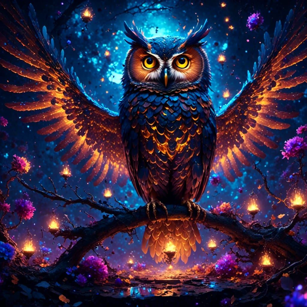 Glowing Night Owl: Detailed Fantasy Concept Art