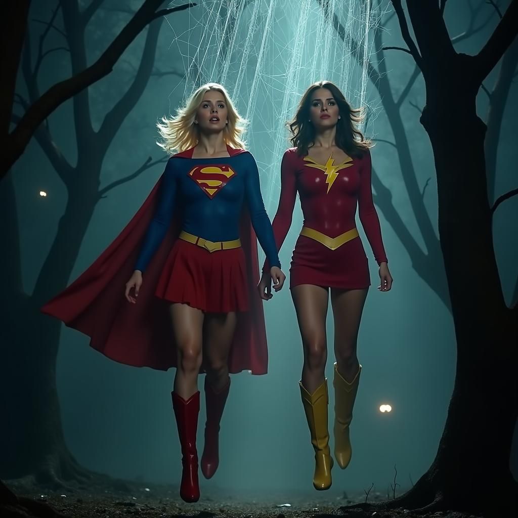 Supergirl and Mary Marvel Trapped in Eerie Web