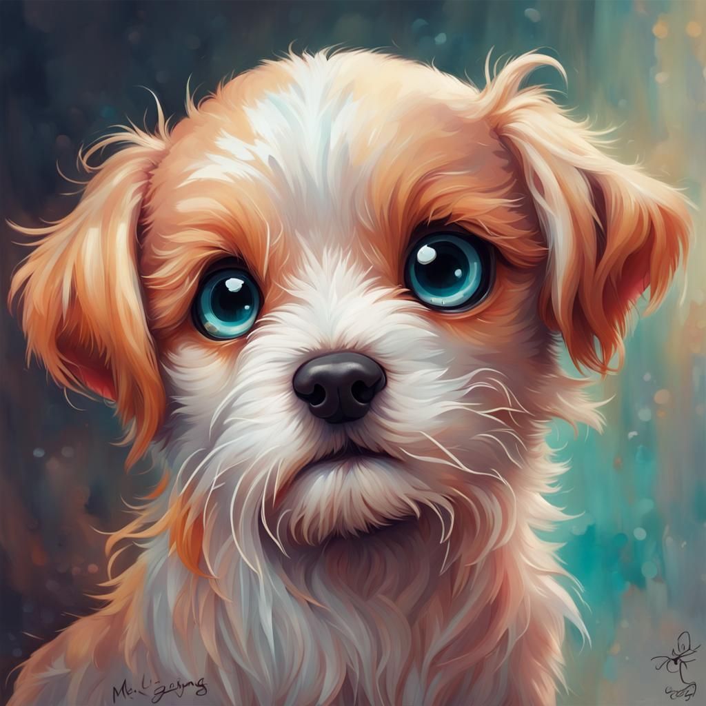 Cute Puppy Dog Eyes, Detailed Vibrant Painting