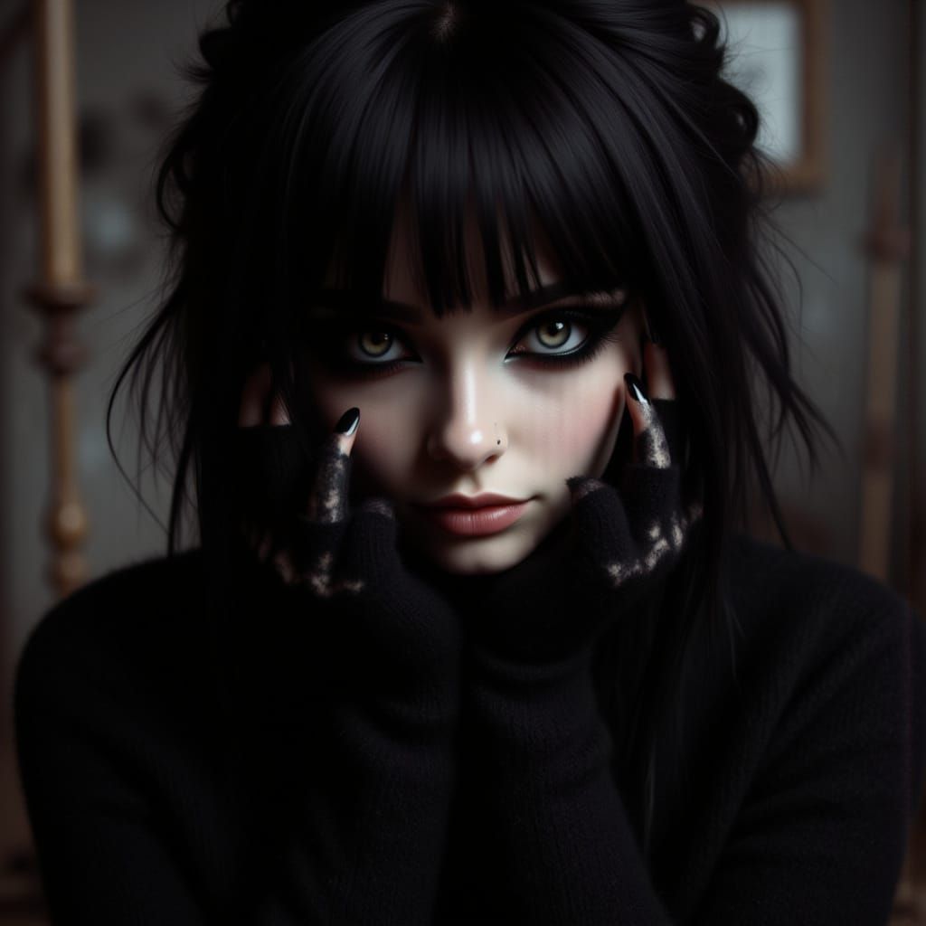 Moody Portrait of Emo Woman in Dark Romantic Style