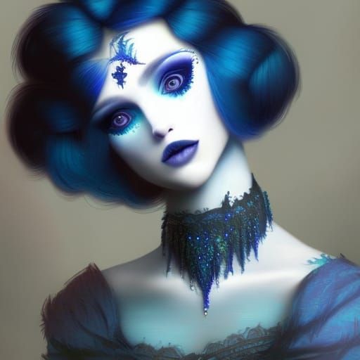 Ethereal gothic young lady with indigo hair and indigo eyesh...