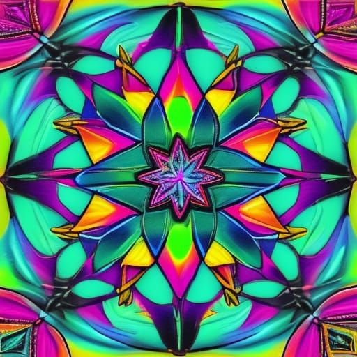 Neon Kaleidoscope Gemstone Flower Pattern