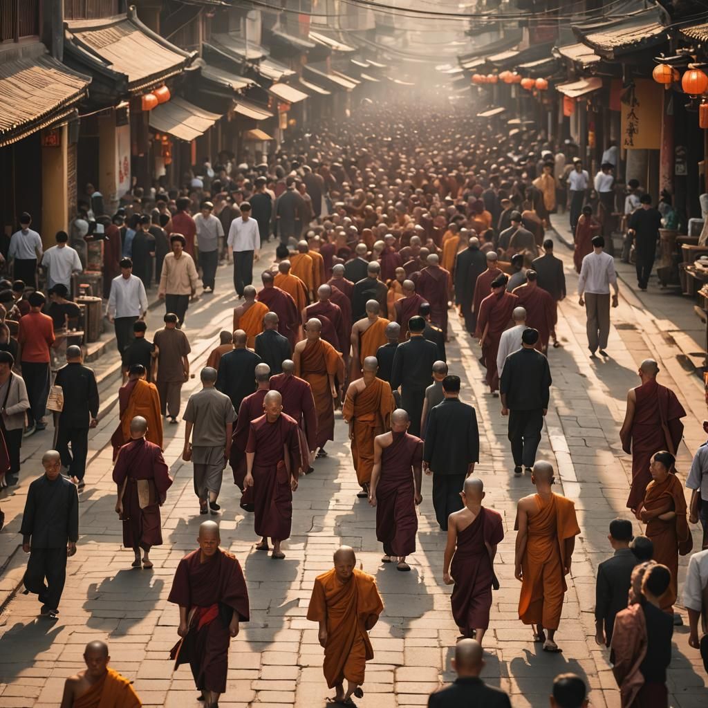 Monk Leads Thousands in Ancient Asian City
