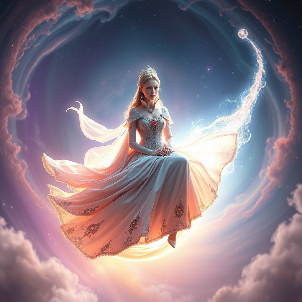 Celestial Princess on Comet in Sci-Fi Style