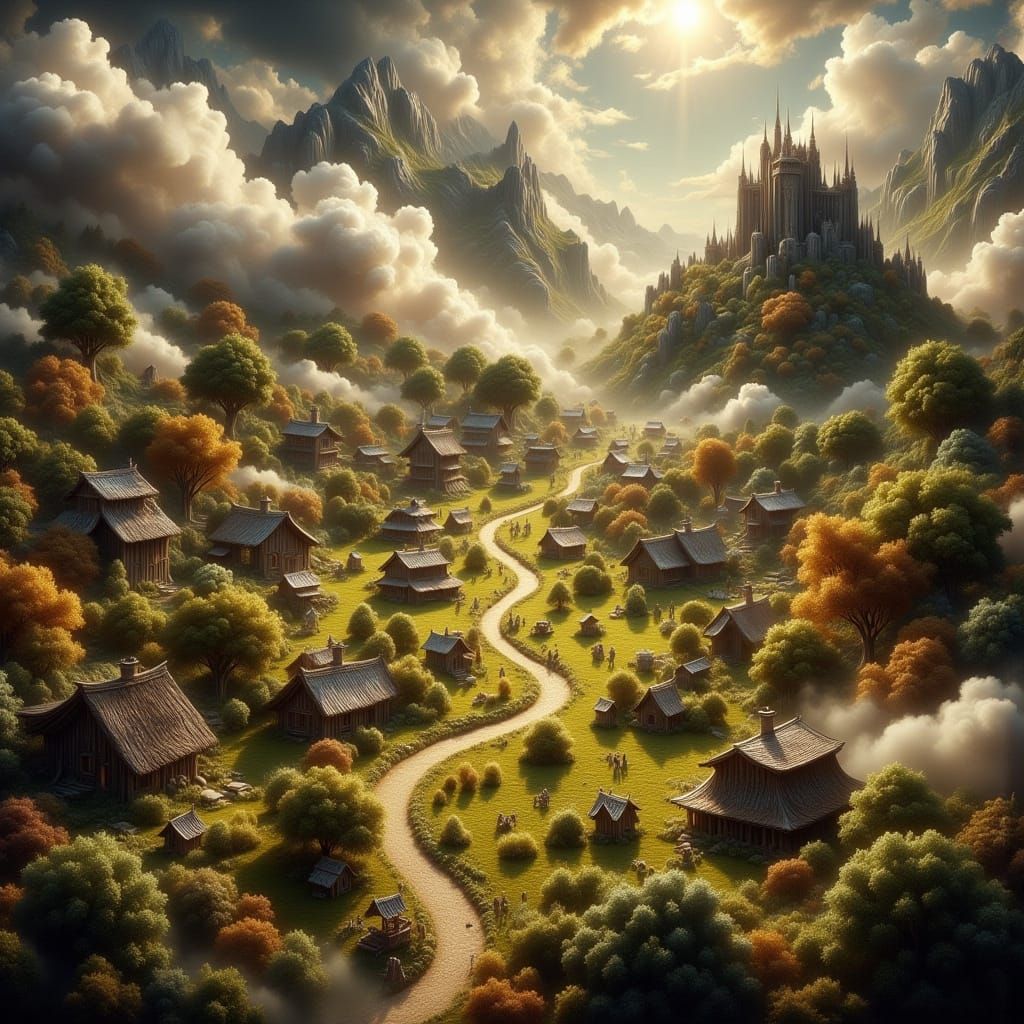 Miniature Village in Ashtray, Detailed 3D Render