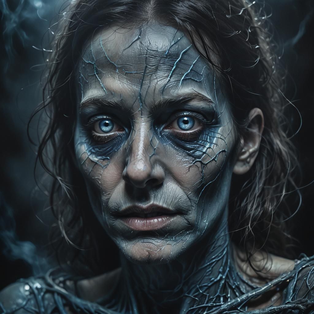 Eerie Portrait of Deceased Person in Dark Surrealism