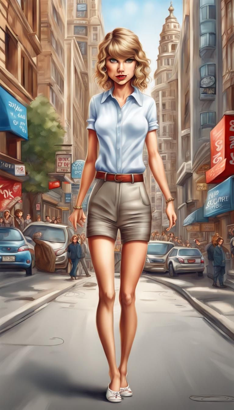 City street smart outfit, funny caricature of Taylor Swift, ...